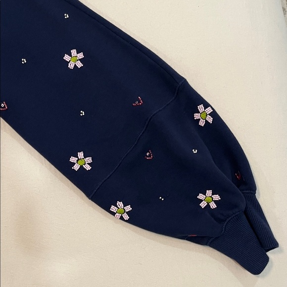 By Anthropologie Maeve Swan Lake Embroidered Navy Sweater - Picture 8 of 13